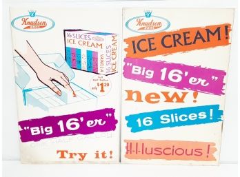 Vintage Lot Of (2) Knudsen Bros Ice Cream Advertising Cardboard Posters 14 X 21 Original