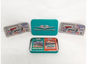 (3) Piece Corvette Lot- (2) 1978 Corvette Patches And Limited Edition Playing Card Set With Tin