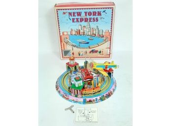 Schylling New York Express Tin Litho Windup Train/Airplane Toy With Key In Original Box