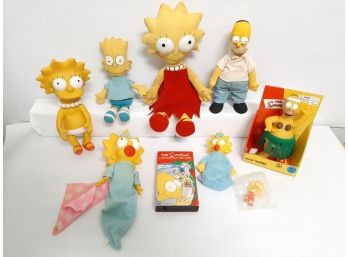 9 Piece Simpsons Lot Dolls, Figures, VHS Tape