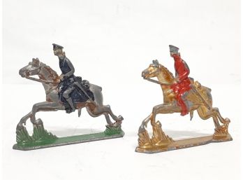 Vintage Lot Of 2 Painted Lead Metal Soldiers On Horses