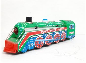 Vintage Tin Litho PUFF-PUFF Battery Operated Locomotive 16 Inches Excellent Condition