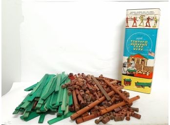 Vintage Lincoln Logs Set 6CF Hundreds Of Pieces In Original Tin Canister/box