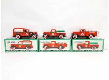 Lot Of (3) Liberty Speccast Texaco Model Trucks- 1936 Dodge Pickup,Panel Delivery And Fire Chief Tanker Trucks