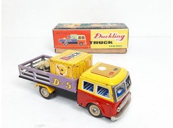 Vintage Duckling Tin Litho Toy Pickup Truck In Original Box- Very Good Condition See Photos