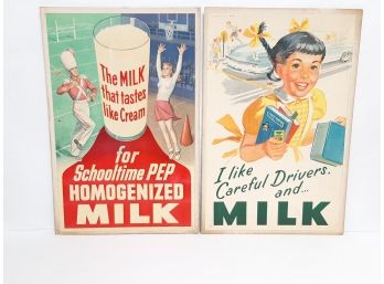 Vintage Lot Of (2) Milk/Dairy Themed 1950's Lithograph Cardboard Posters G.P. Gundlach Co. Cincinnati