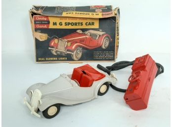 Vintage Andy Gard Toys Battery Operated Remote Control MG Sports Car Roadster In Original Box
