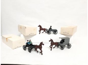 3x Vintage Lancaster Toy Mfg. Co. Amish - Farm Wagon, Sporting Buggy, Church Wagon 7' Orig Boxes Cast Metal