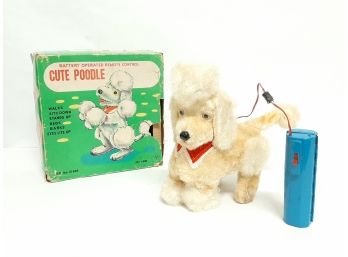 Vintage Battery Operated Remote Control Cute Poodle Toy In Original Box Made In Japan
