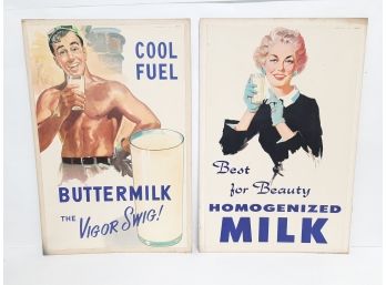 Vintage Lot Of (2) Milk/Dairy Themed 1950's Lithograph Cardboard Posters  G.P. Gundlach Co. Cincinnati