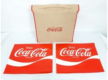Vintage Coca-Cola Lot- (2) NOS 15 X 12 Large Decal/stickers And Vintage Seat Cushion/bag