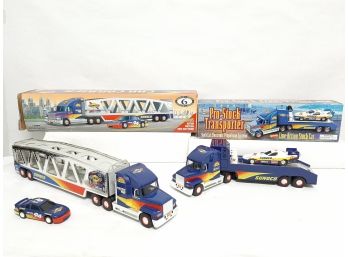 Lot Of (2) Sunoco Limited Edition Race Car Transporter Trucks Battery Operated