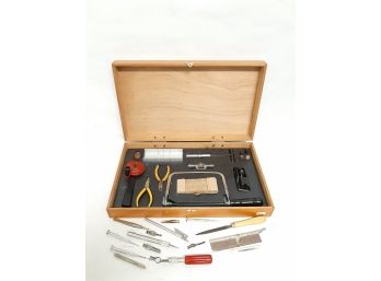 Vintage X-acto Knife, Drill, Saw, Filing Plane, Pliers,  Hammer And Blade Set In Original Wooden Box