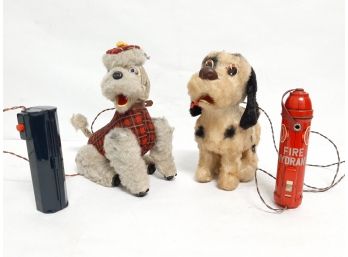 (2) Vintage Battery Operated Toy Dogs Poodle Both With Remotes Made In Japan