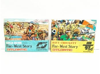 Vintage (2) Box Atlantic Plastic Figures- Gold Rush Far-West Story, Davy Crockett Far-West Story 1:32 Scale