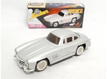 Vintage Mercedes Benz Silver Tin Friction Car In Original Box Excellent Working Condition