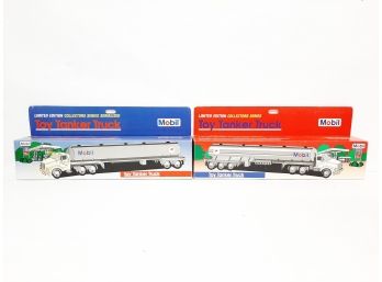 Lot Of (2) Limited Edition Battery Operated Mobil Oil Toy Tanker Trucks 1/43 Scale In Boxes LN COND