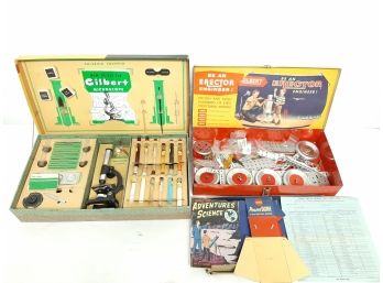 Lot Of (2) - Vintage A.C Gilbert-Microscope Set W/Polaroid Junior & Erector Set No. 10042 In Original Boxes