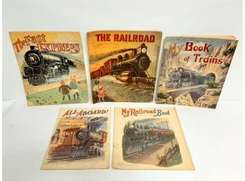 Lot Of 5 Original Antique/vintage Railroad Train Storybooks- Made In 1917 - 1919 Printed In USA