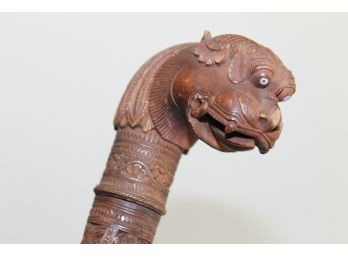 Great Antique Carved Asian Chinese Dragon Lion Cane Walking Stick