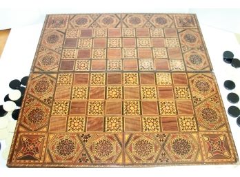 Large Antique Marquetry Chess Backgammon Game Board Case