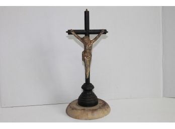 Gothic Primitive Crucifix Religious Cross On Alabaster Base