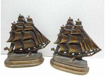 1940s Bronze Ship Bookends