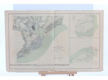 Antique Civil War Map Of The Defenses Of Charleston In 1863-1864 - 28.5' X 18'