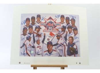 1986 NY Mets Team Signed Print Doc Gooden / Gary Carter /  Darryl Strawberry / Keith Hernandez And Others