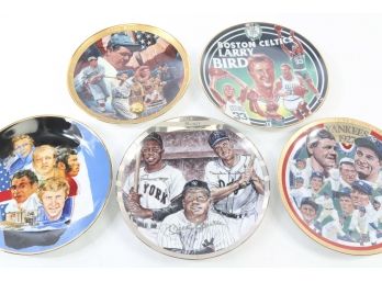 Porcelain Painted Plates Of Sports Figures - 5 Plates