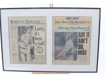 Larry Bird And Michael Jordan Newspaper Display