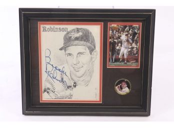 Brooks Robinson Autograph 5x7 With 1964 Topps Coin In Frame