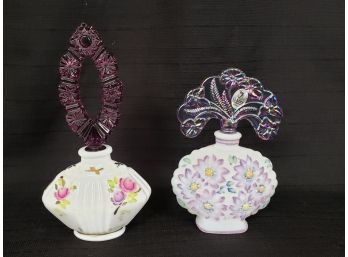 2 Gorgeous Fenton Perfumes With Large Decorative Stoppers