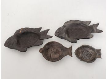 Lot Of 4 Mid Century Fish Trays, 1 Bronze