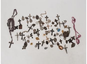 Huge Lot Of Almost 80 Religious Pendants , Pins And Trinkets.