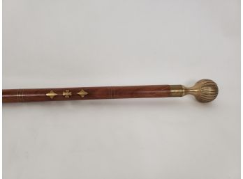 Nice Walking Stick With Brass Inlay And Finial