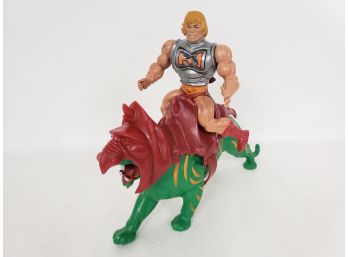 He Man Figure With Rotating Chest Plate And Tiger With Armor