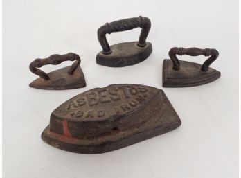 Lot Of Small And Miniature Cast Iron Irons, 1 Asbestos