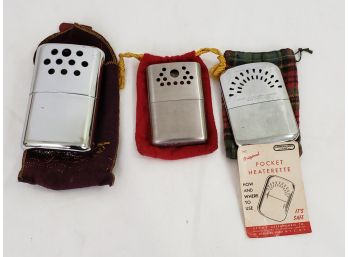 Lot Of 3 Vintage Hand Warmers With Bags,  Jon-E And Abercrombie
