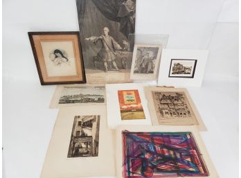 Large Lot Of Etchings, Engravings And Watercolors