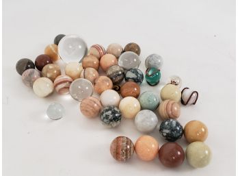 Mixed Lot Of Stone Marbles And 1 With Spider Inside.