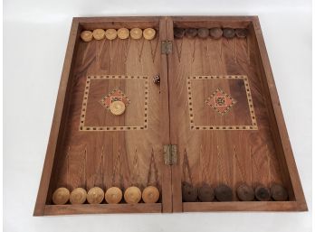 Early Inlaid Backgammon Board With Some Turned Pieces