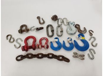 Mixed Lot Of Clevis Bolts, Hooks, S Hooks, Caribeaners And More