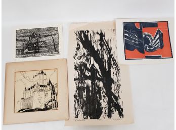 Lot Of 4 Original Woodblock Prints