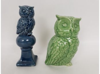 Green And Blue Ceramic Owl Figures