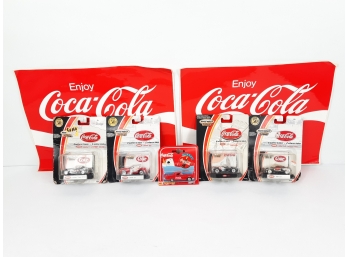 Coca Cola Lot - 4 Matchbox, 1 Majorette & 2 Vtg Decals  BMW, Dodge, MGF, MGA, Thunderbird 1:64 ALL NEWSEALED