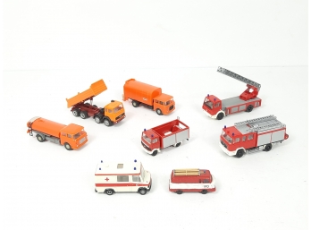 8x Vintage Herpa Wiking Roco - HO 1:87 Plastic Model Firetruck , Ambulance Tanker & Trucks Made In W. Germany