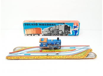 Vintage Lemez Tolato Mozdony Tin Litho Windup Locomotive W Track In Orig Box Made In Hungary EXC WORKING COND!