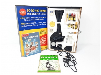 Vintage Gilbert Microscope & Lab Set Kit In Metal Box Number 13033 W Manual  Instruction Booklets