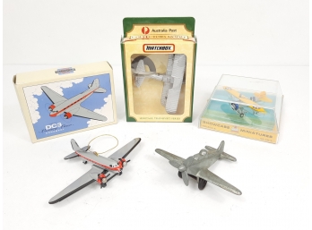 4x Vintage Airplane Models - Matchbox Bi Plane, Showcase Miniatures Boeing F4B-4, Cast Metal Plane & Ornament